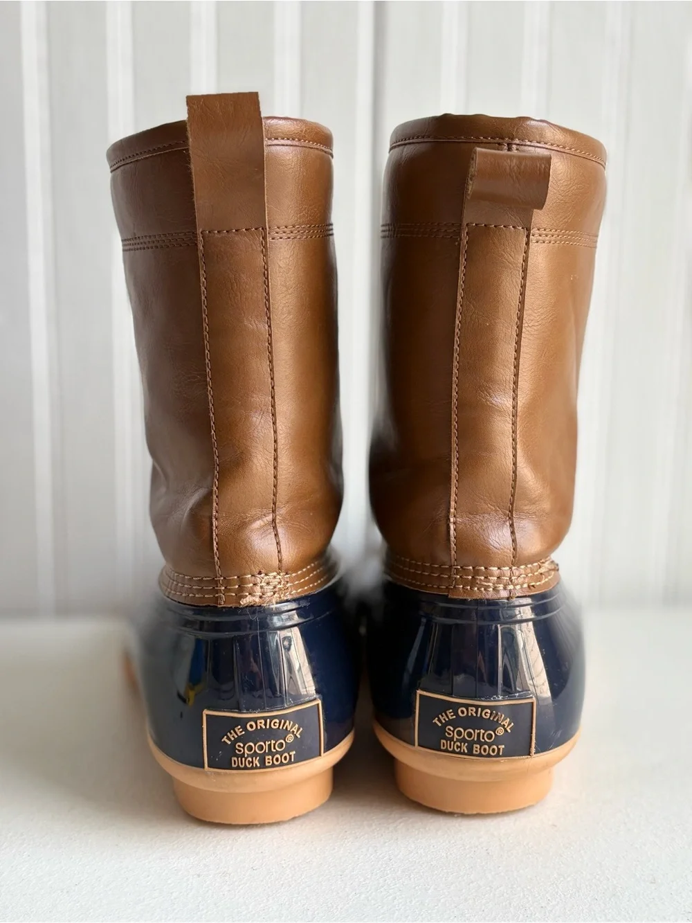 The original Sporto duck boot navy blue women’s size 9 plaid flannel lining